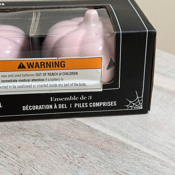 Set Of 3 Martha Stewart Pink Ceramic Led Light Up Jack O Lantern Pumpkins New - Picture 4 of 16